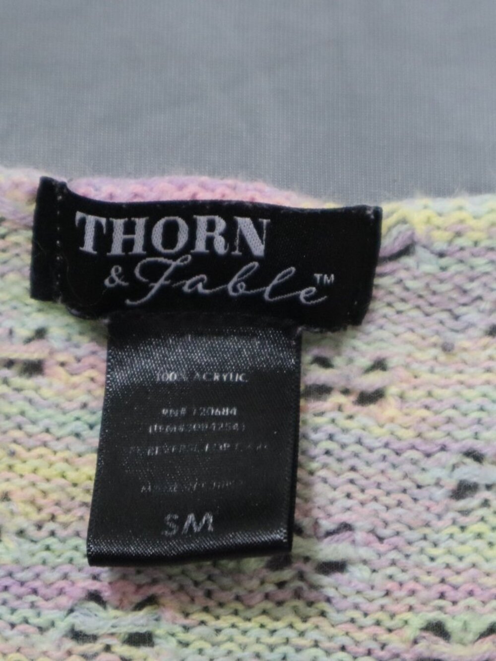 Thorn & Fable Tie Front Cropped Cardigan S/M Pastel Rainbow Bell Sleeve Knit - Picture 2 of 7